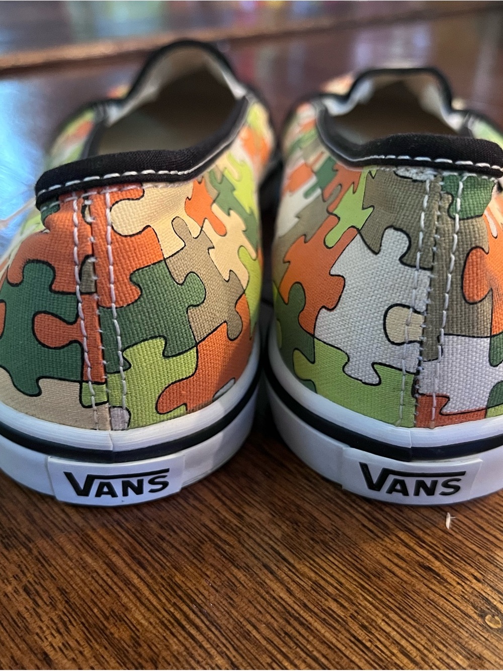 Vans Slip-On Puzzle Print Sneakers in Green, Orange & Tan - Picture 4 of 5